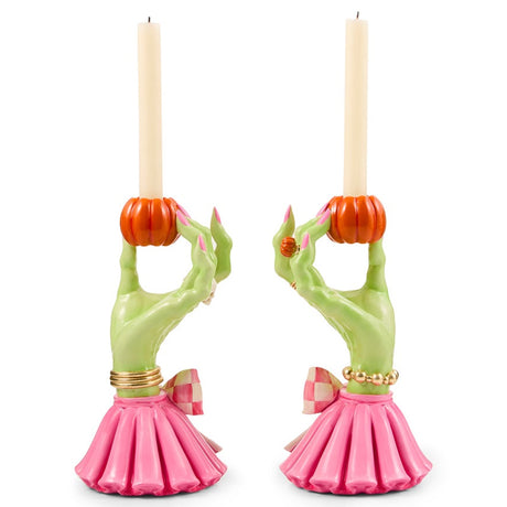 Cuddle Decor Mackenzie Childs Glam 'o' Ween Hand Candle Holders - Set of 2 side