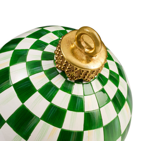 Cuddle Decor Mackenzie Childs Green Check Small Tabletop Ornament 7" close up