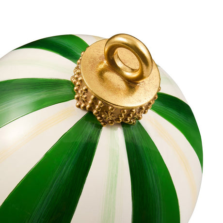 Cuddle Decor Mackenzie Childs Green Stripe Medium Tabletop Ornament 10" close up