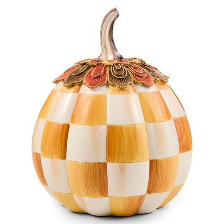 Cuddle Decor Mackenzie Childs Harvest Glow Amber Check Pumpkin 11" front