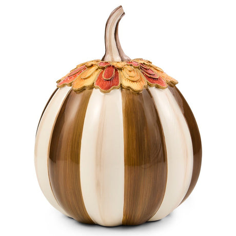 Cuddle Decor Mackenzie Childs Harvest Glow Chocolate Stripe Pumpkin 9" front