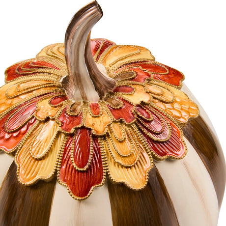 Cuddle Decor Mackenzie Childs Harvest Glow Chocolate Stripe Pumpkin 9" close up