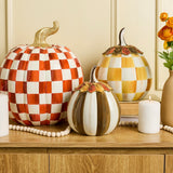 Cuddle Decor Mackenzie Childs Harvest Glow Chocolate Stripe Pumpkin 9" lifestyle