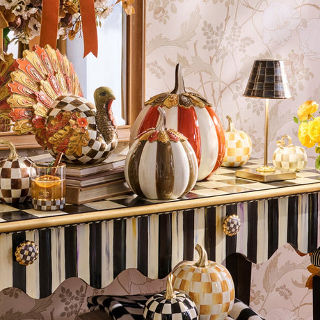 Cuddle Decor Mackenzie Childs Harvest Glow Chocolate Stripe Pumpkin 9" lifestyle