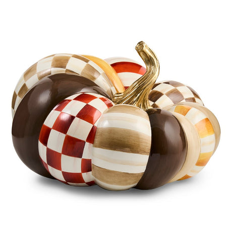Cuddle Decor Mackenzie Childs Harvest Glow Patchwork Large Pumpkin 16.5" front