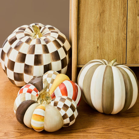 Cuddle Decor Mackenzie Childs Harvest Glow Patchwork Large Pumpkin 16.5" lifestyle