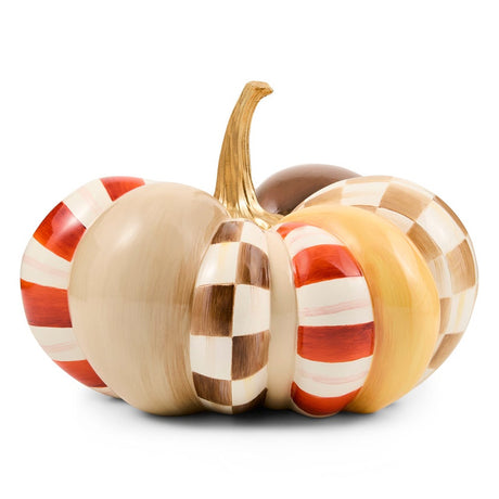 Cuddle Decor Mackenzie Childs Harvest Glow Patchwork Medium Pumpkin 11.5" front