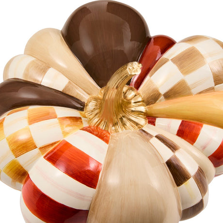 Cuddle Decor Mackenzie Childs Harvest Glow Patchwork Medium Pumpkin 11.5" close up