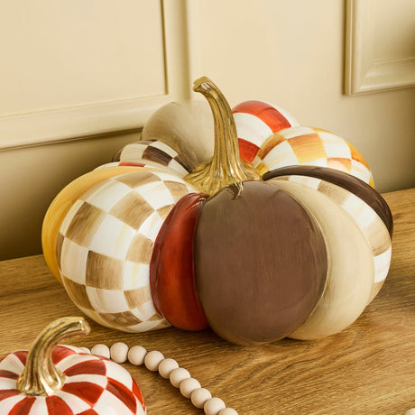 Cuddle Decor Mackenzie Childs Harvest Glow Patchwork Medium Pumpkin 11.5" lifestyle