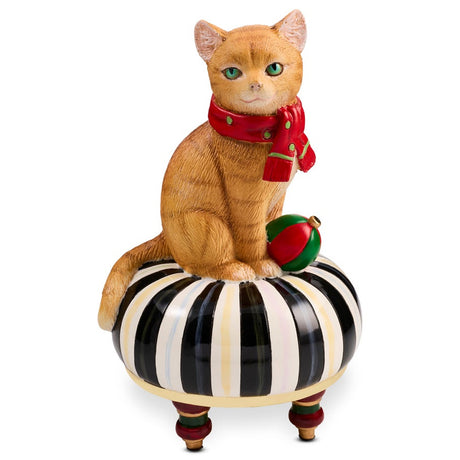 Cuddle Decor Mackenzie CHilds Holiday Cat on Tuffet 7.5" front