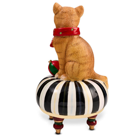 Cuddle Decor Mackenzie CHilds Holiday Cat on Tuffet 7.5" back