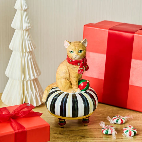 Cuddle Decor Mackenzie CHilds Holiday Cat on Tuffet 7.5" lifestyle