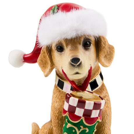 Cuddle Decor Mackenzie Childs Holiday Lab Dog on Pillow 10" close up