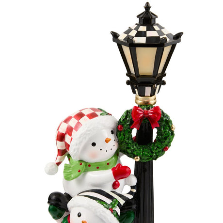 Cuddle Decor Mackenzie Childs Illuminated Snowman Lamppost 20" close up