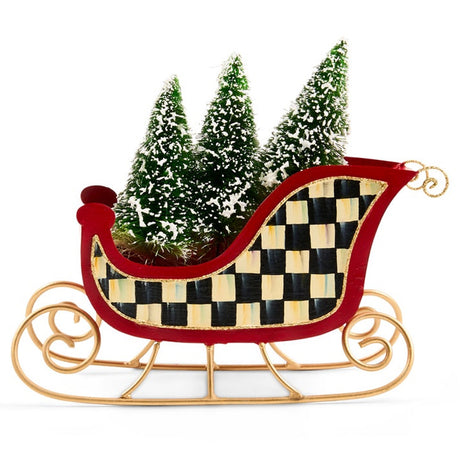 Cuddle Decor Mackenzie Childs Merry Christmas Tin Sleigh with Trees 7.75" side