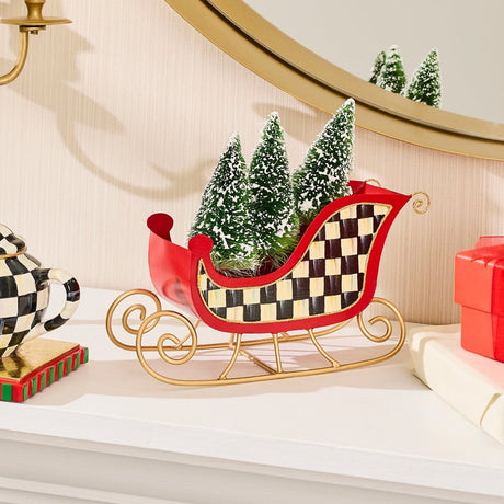 Cuddle Decor Mackenzie Childs Merry Christmas Tin Sleigh with Trees 7.75" lifestyle