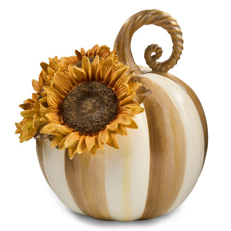 Cuddle Decor mackenzie Childs Mocha Stripe Sunflower Pumpkin 9" front