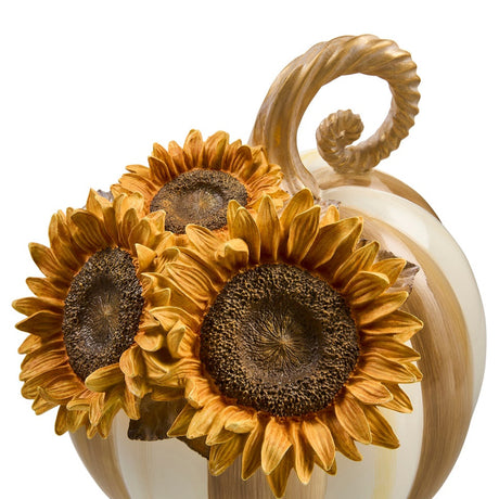 Cuddle Decor mackenzie Childs Mocha Stripe Sunflower Pumpkin 9" close up