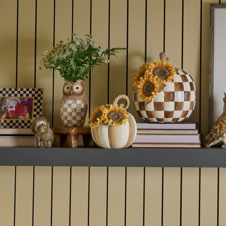 Cuddle Decor mackenzie Childs Mocha Stripe Sunflower Pumpkin 9" lifestyle