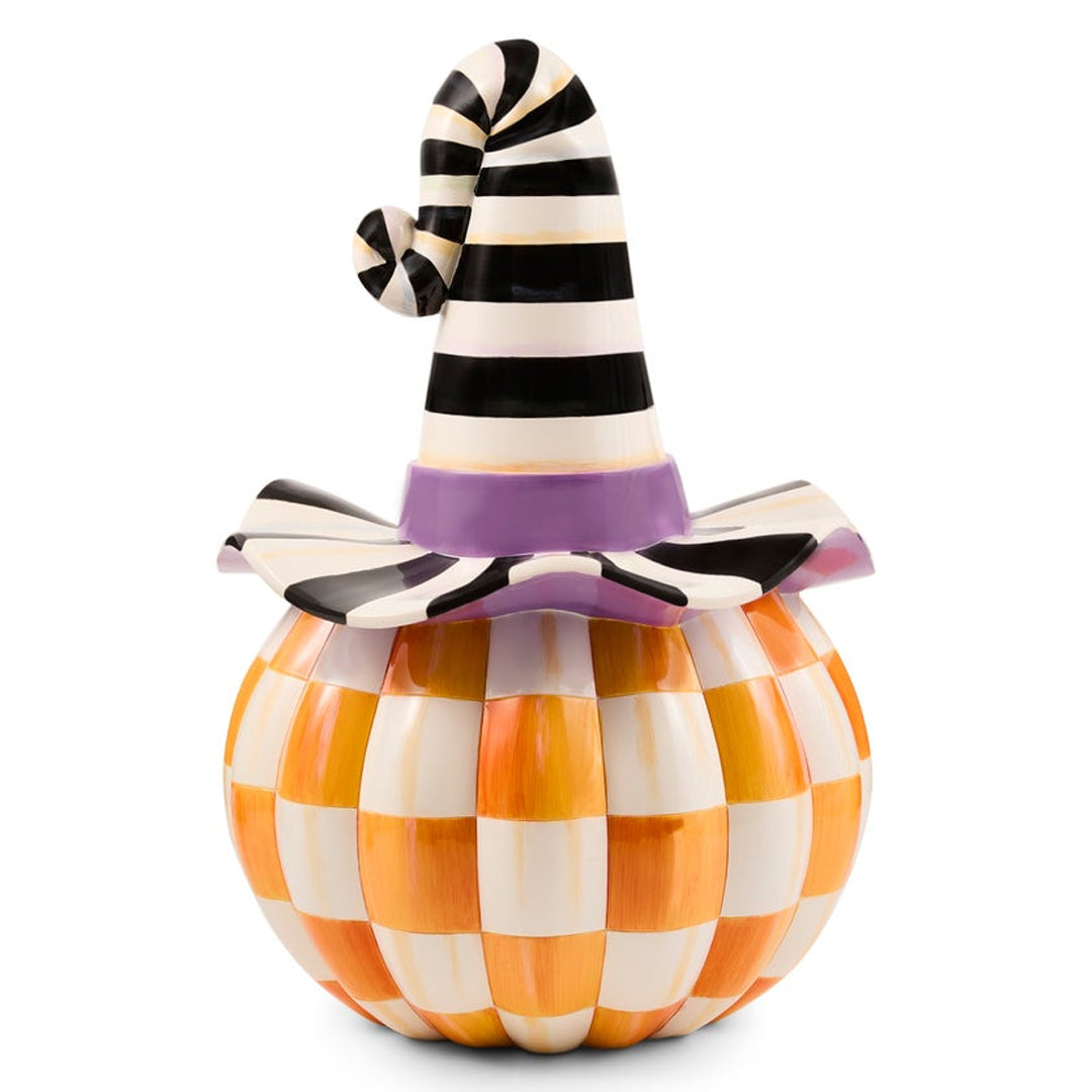 Cuddle Decor Mackenzie Childs Orange Check Happy Jack Illuminated Pumpkin 17.5" back