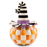 Cuddle Decor Mackenzie Childs Orange Check Happy Jack Illuminated Pumpkin 17.5" back