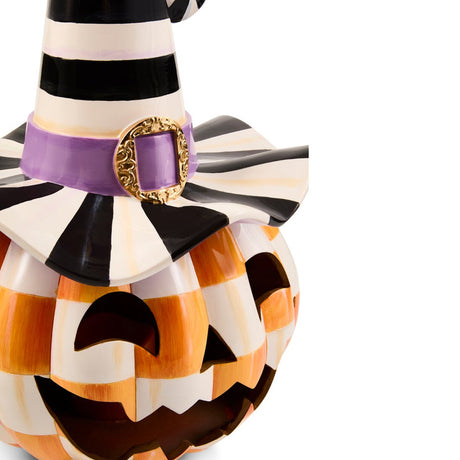 Cuddle Decor Mackenzie Childs Orange Check Happy Jack Illuminated Pumpkin 17.5" close up