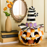 Cuddle Decor Mackenzie Childs Orange Check Happy Jack Illuminated Pumpkin 17.5" lifestyle