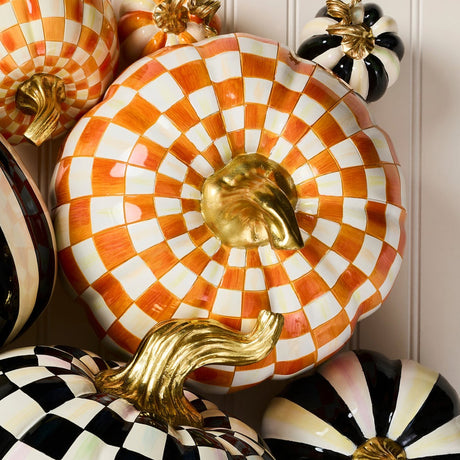 Cuddle Decor Mackenzie Childs Orange Check Medium Pumpkin 11" lifestyle