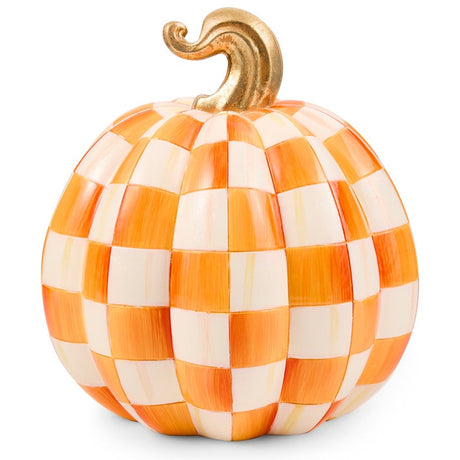 Cuddle Decor Mackenzie Childs Orange Check Small Illuminated Jack O Lantern 8.5" back