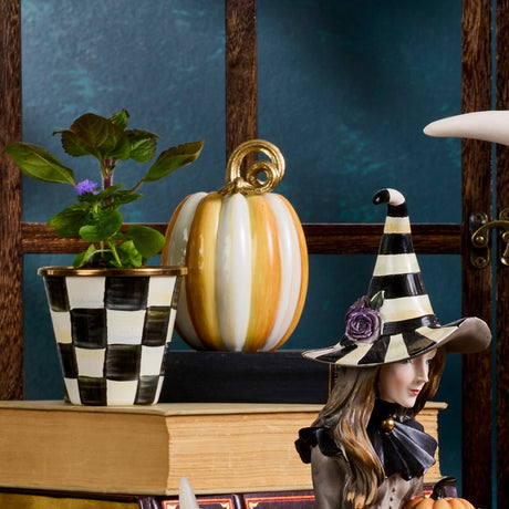 Cuddle Decor Mackenzie Childs Orange Check and Stripe Petite Pumpkins - Set of 2 lifestyle
