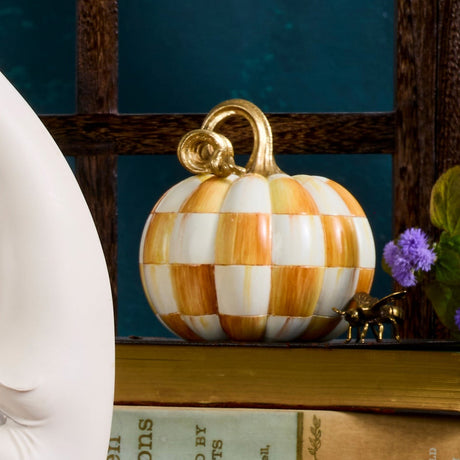 Cuddle Decor Mackenzie Childs Orange Check and Stripe Petite Pumpkins - Set of 2 lifestyle