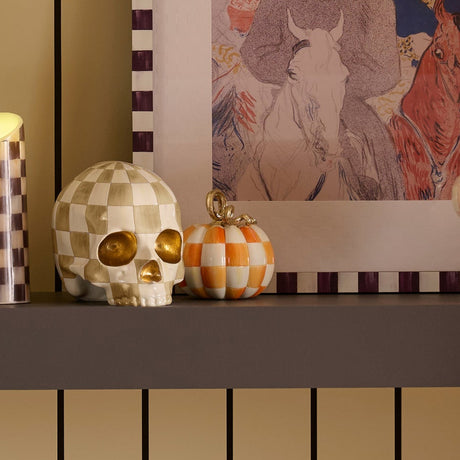 Cuddle Decor Mackenzie Childs Orange Check and Stripe Petite Pumpkins - Set of 2 lifestyle