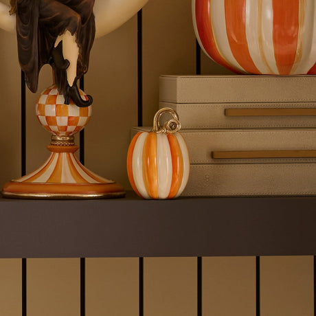 Cuddle Decor Mackenzie Childs Orange Check and Stripe Petite Pumpkins - Set of 2 lifestyle