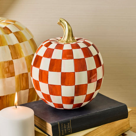 Cuddle Decor Mackenzie Childs Paprika Check Small Pumpkin 8" lifestyle