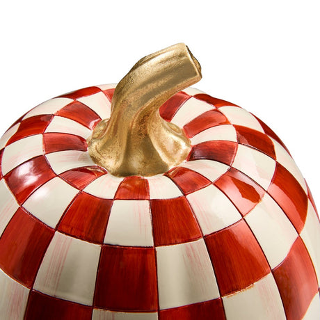 Cuddle Decor Mackenzie Childs Paprika Check Small Pumpkin 8"  close up