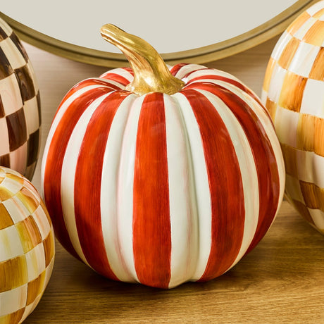 Cuddle Decor Mackenzie Childs Paprika Stripe Medium Pumpkin 11" lifestyle