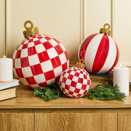 Cuddle Decor Mackenzie Childs Red Stripe Medium Tabletop Ornament 10" lifestyle
