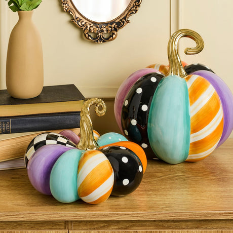 Cuddle Decor Mackenzie Childs Whimsy Patchwork Medium Pumpkin 10.5" lifestyle