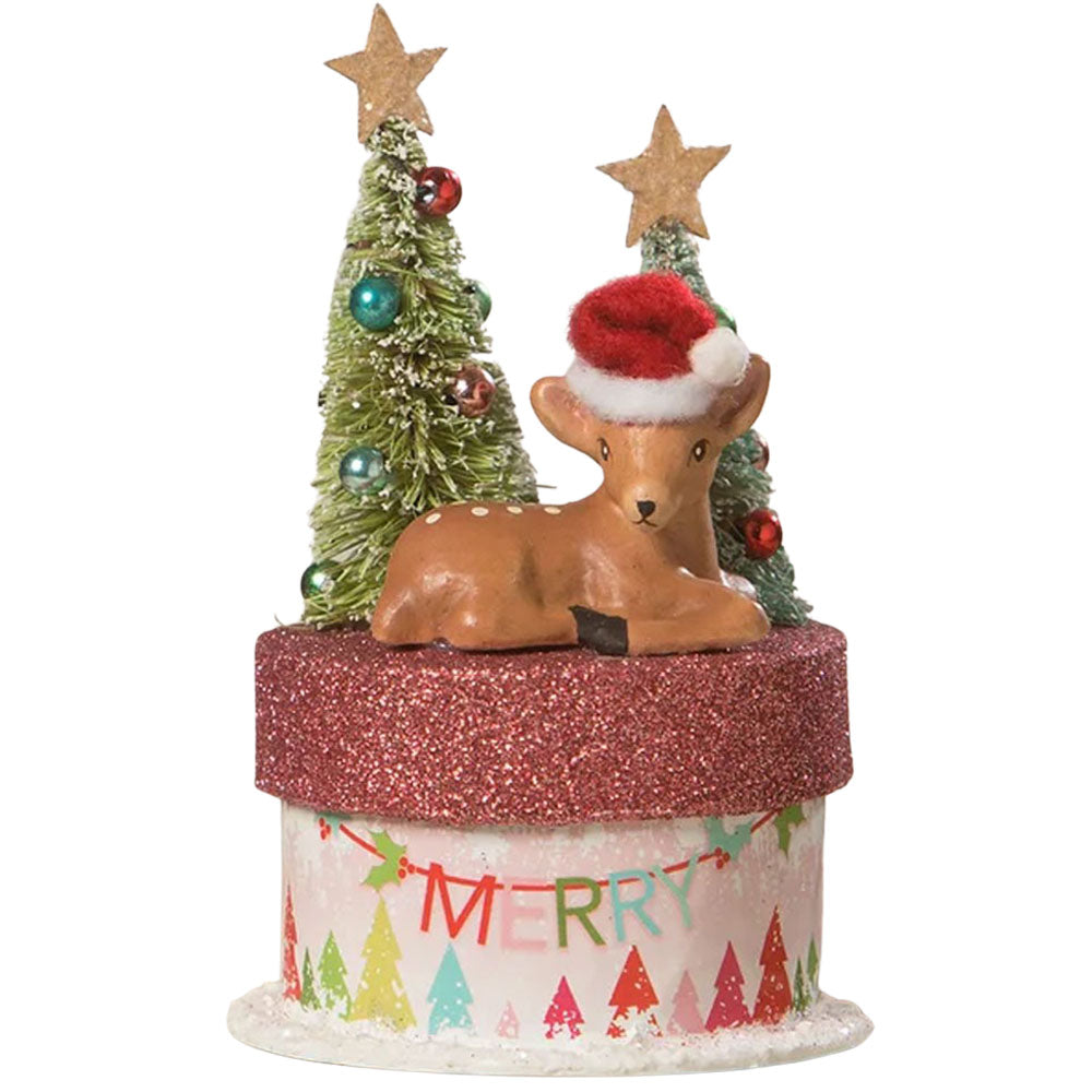 Merry Brights Deer on Box Christmas Decor by Bethany Lowe Designs front