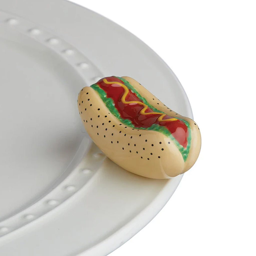 Nora Fleming Hot Dog Mini on the plate