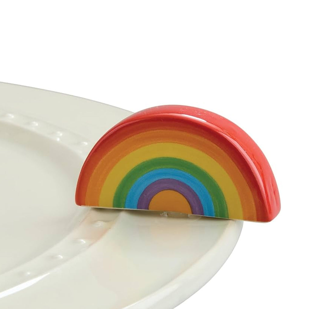 Nora Fleming Rainbow Mini on the plate