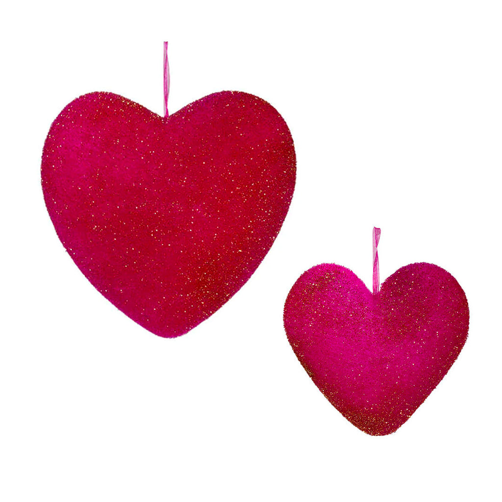 One Hundred 80 Degrees Flocked Heart Electric Pink - Set of 2
