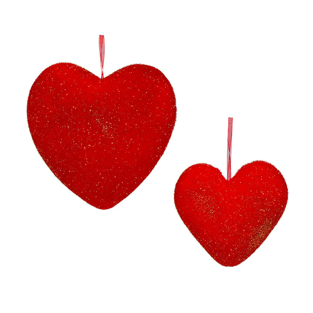 Flocked Heart Red - Set of 2