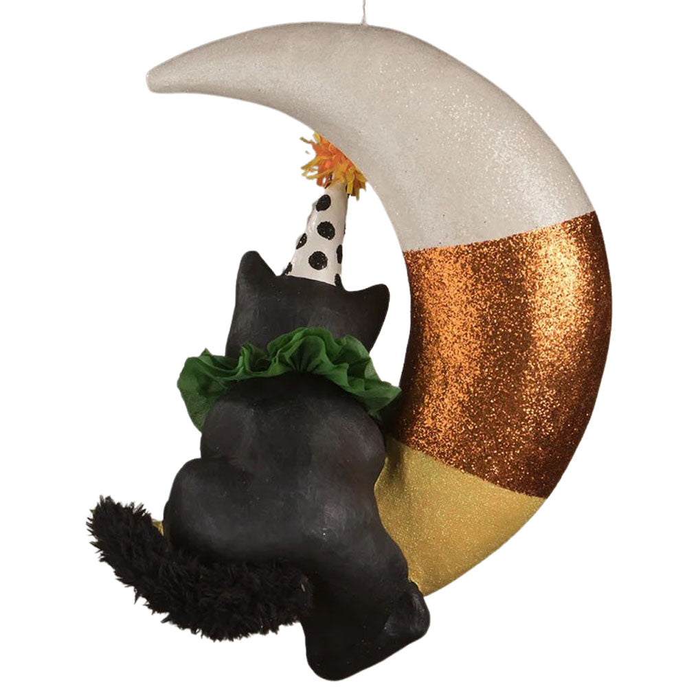 Party Kitty on Candy Corn Moon Large Halloween Ornament by Bethany Lowe back
