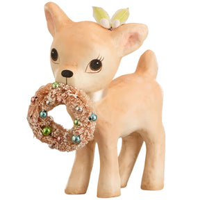 Bethany Lowe Pink Reindeer with Wreath white front