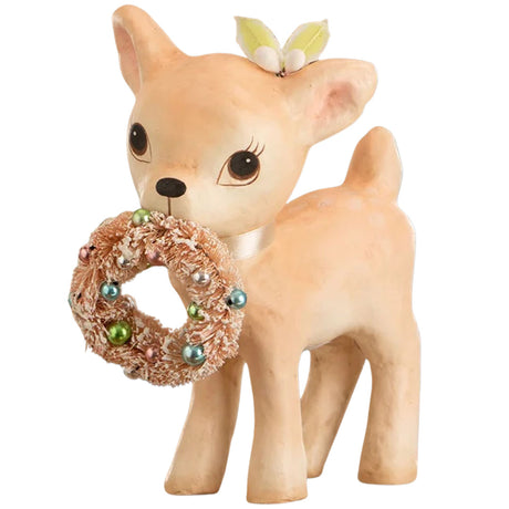 Bethany Lowe Pink Reindeer with Wreath white front