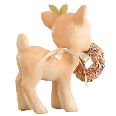 Bethany Lowe Pink Reindeer with Wreath white back