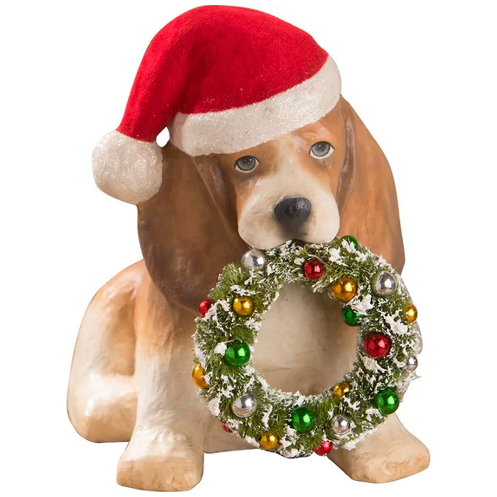 Puppy with Wreath Christmas Figurine by Bethany Lowe Designs front