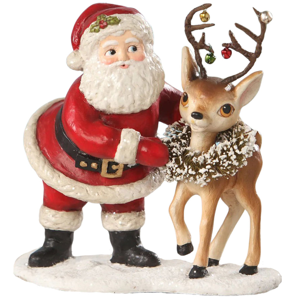 Retro Santa with Reindeer 6" front white