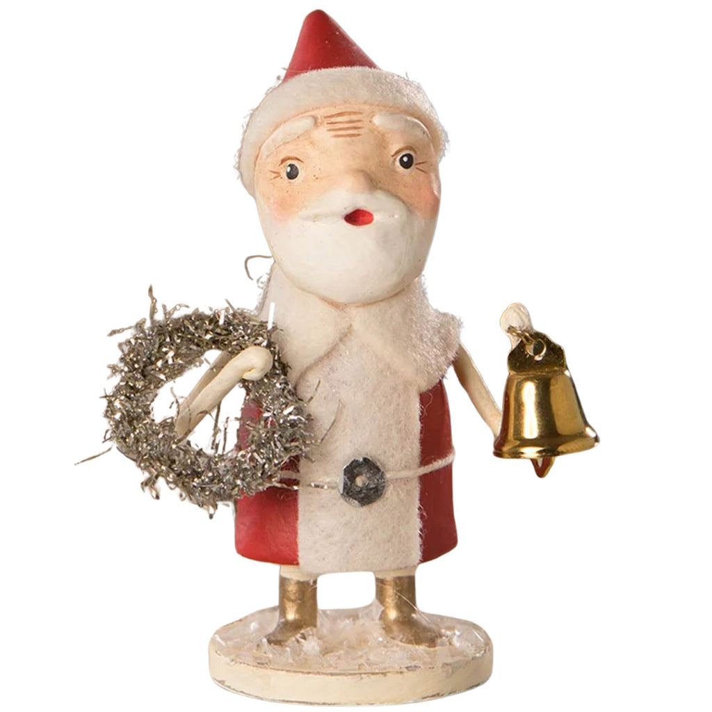 Michelle Lauritsen for Bethany Lowe Santa with Wreath and Bell front white